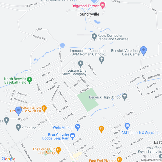 Map of veterinarians in Berwick, PA