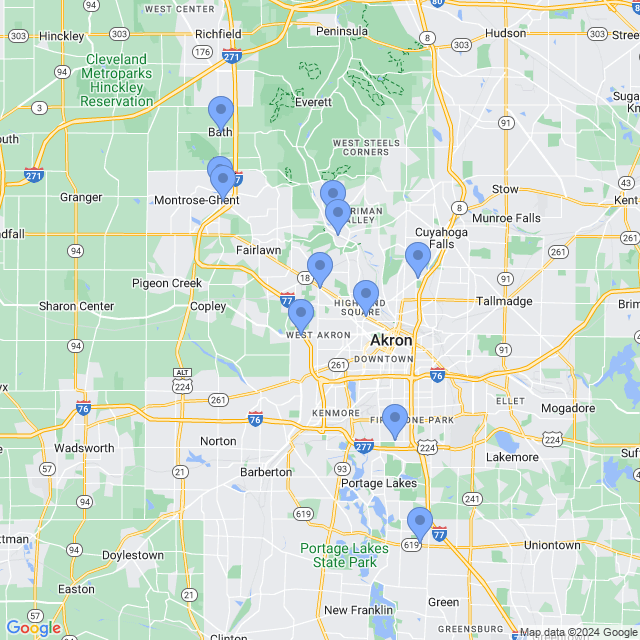 Map of veterinarians in Akron, OH