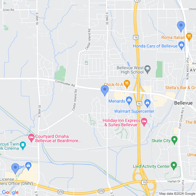 Map of veterinarians in Bellevue, NE