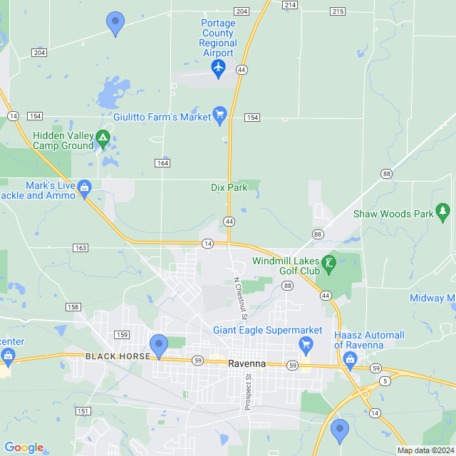Map of veterinarians in Ravenna, OH