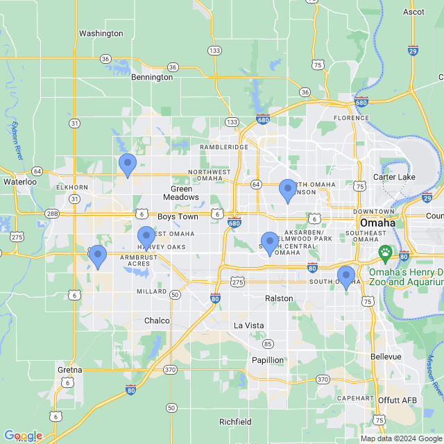 Map of veterinarians in Omaha, NE