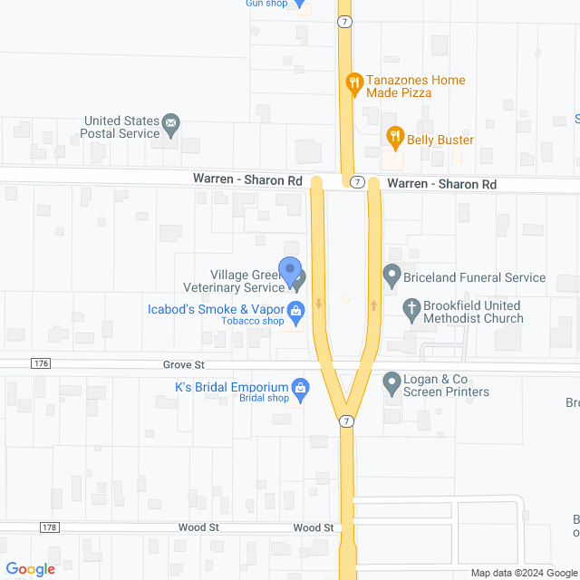 Map of veterinarians in Brookfield, OH