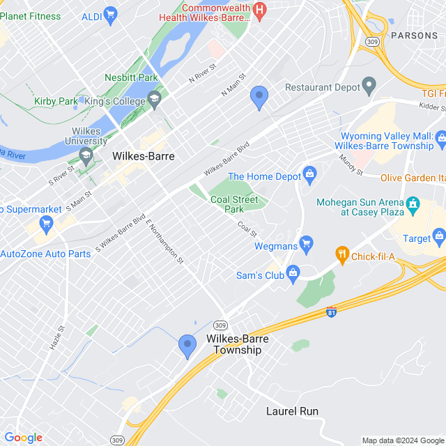 Map of veterinarians in Wilkes Barre, PA