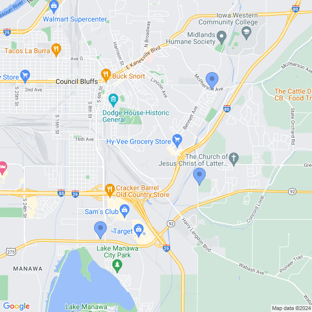 Map of veterinarians in Council Bluffs, IA