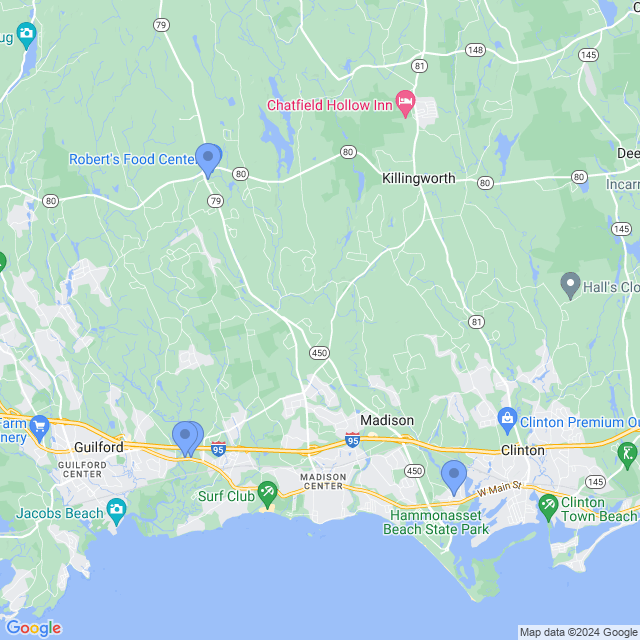 Map of veterinarians in Madison, CT