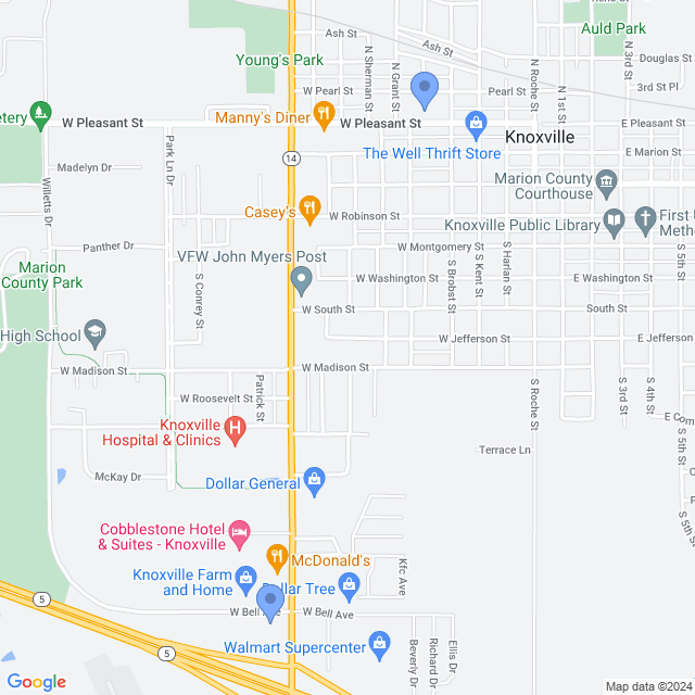 Map of veterinarians in Knoxville, IA