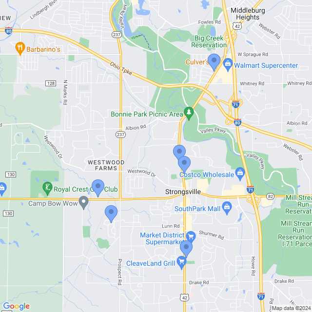 Map of veterinarians in Strongsville, OH