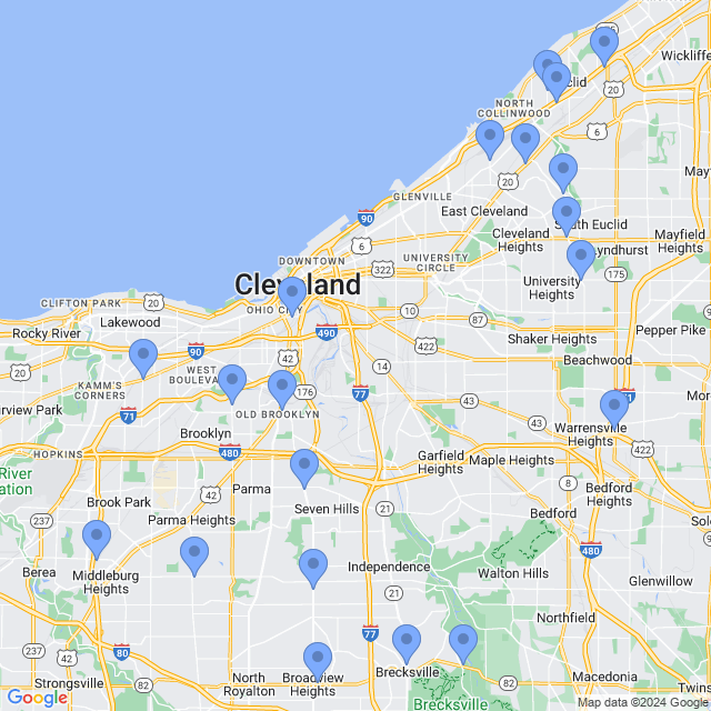 Map of veterinarians in Cleveland, OH