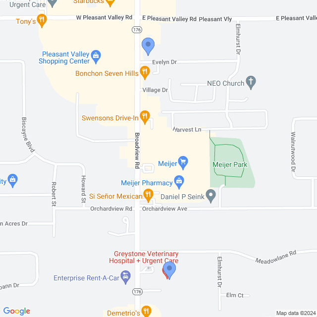 Map of veterinarians in Seven Hills, OH