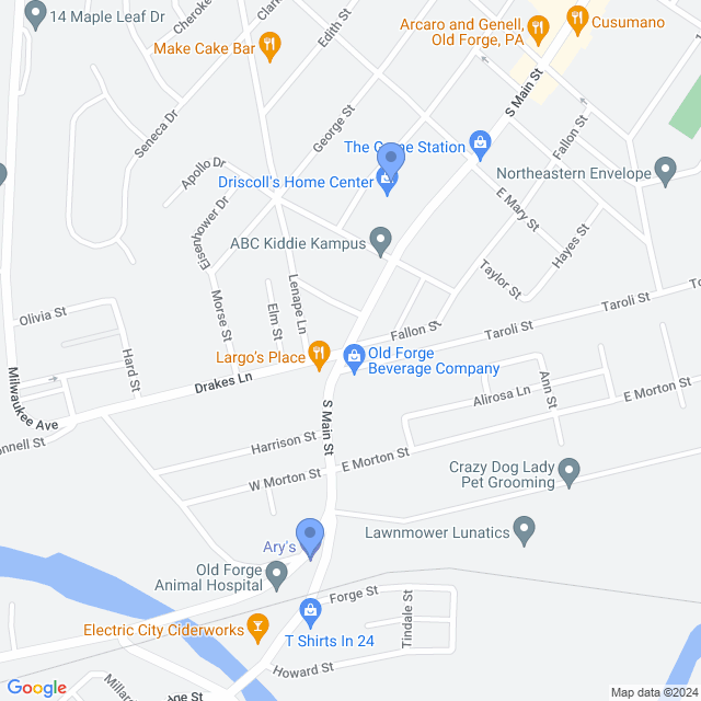 Map of veterinarians in Old Forge, PA