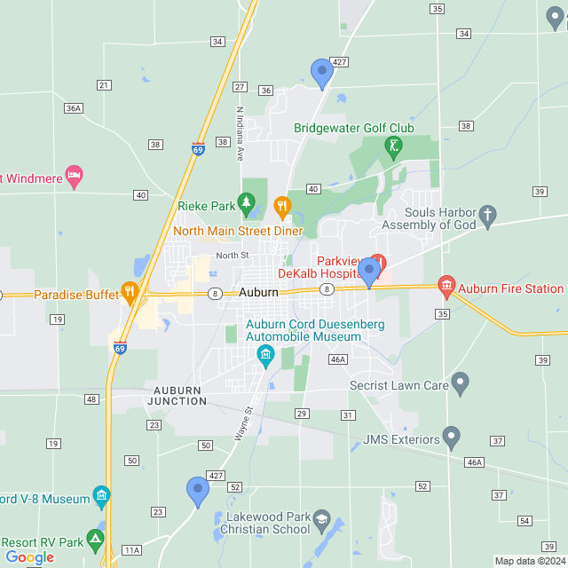 Map of veterinarians in Auburn, IN