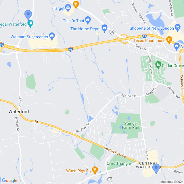 Map of veterinarians in Waterford, CT