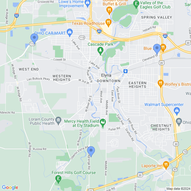 Map of veterinarians in Elyria, OH