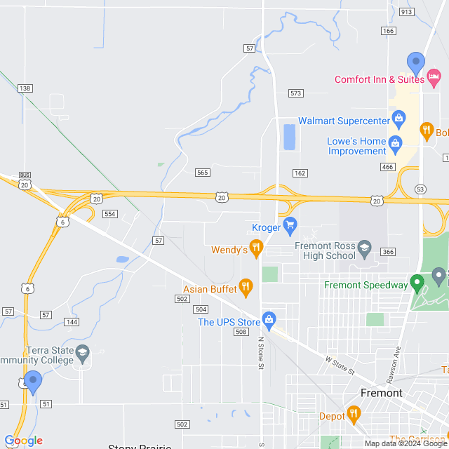 Map of veterinarians in Fremont, OH