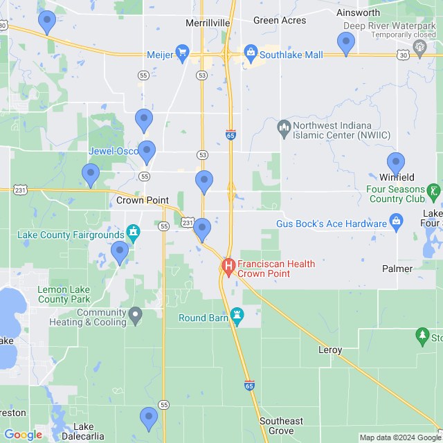 Map of veterinarians in Crown Point, IN