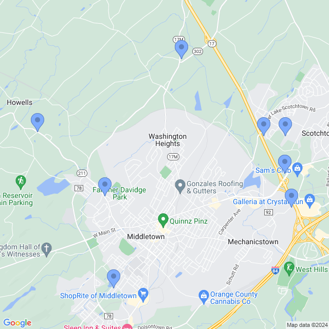 Map of veterinarians in Middletown, NY