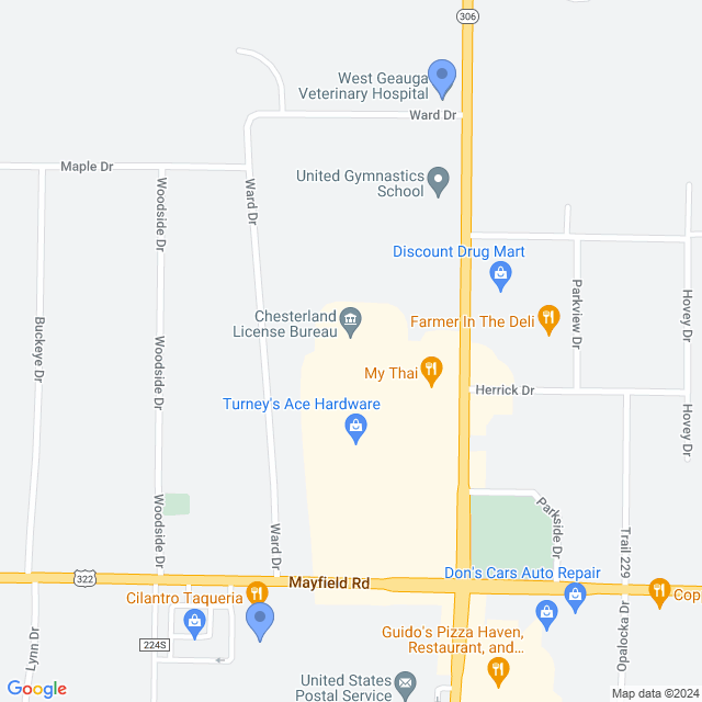 Map of veterinarians in Chesterland, OH