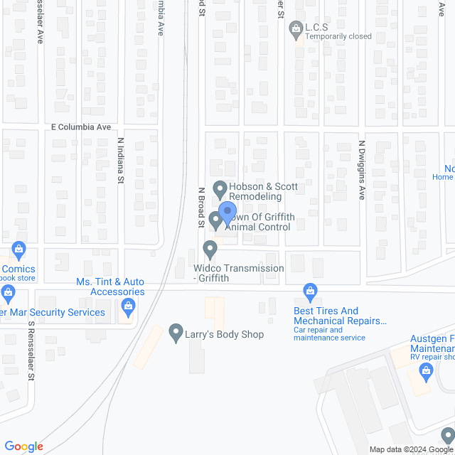 Map of veterinarians in Griffith, IN