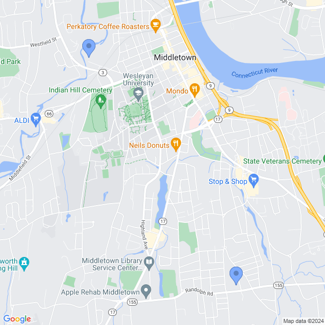 Map of veterinarians in Middletown, CT