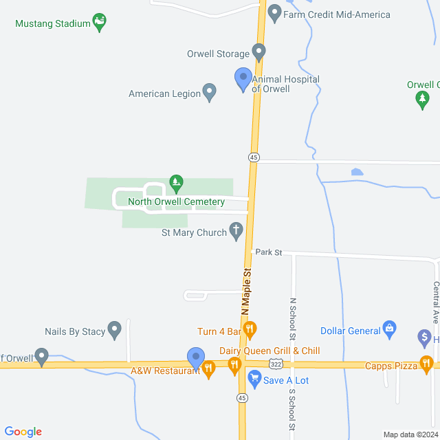 Map of veterinarians in Orwell, OH