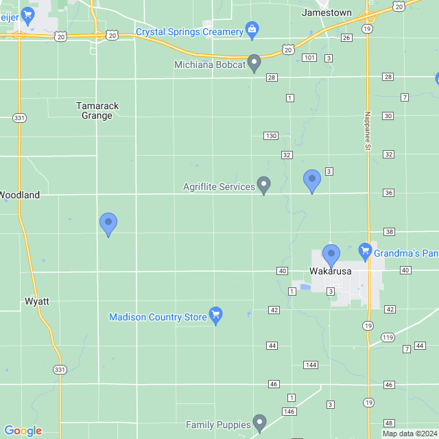 Map of veterinarians in Wakarusa, IN