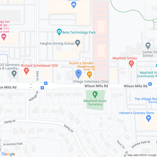 Map of veterinarians in Mayfield Village, OH
