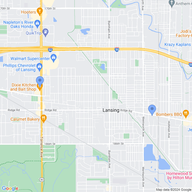 Map of veterinarians in Lansing, IL