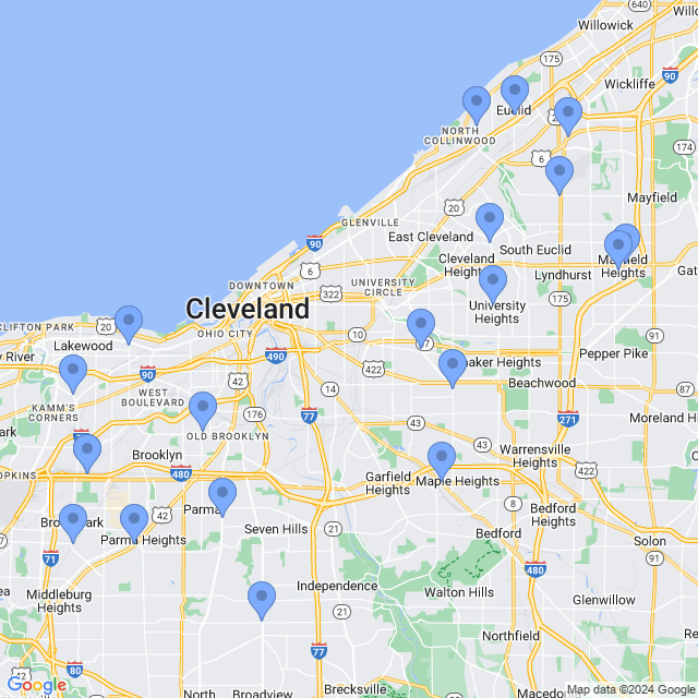 Map of veterinarians in Cleveland, OH