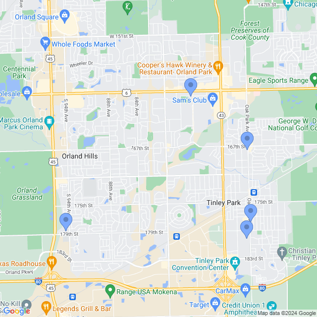Map of veterinarians in Tinley Park, IL
