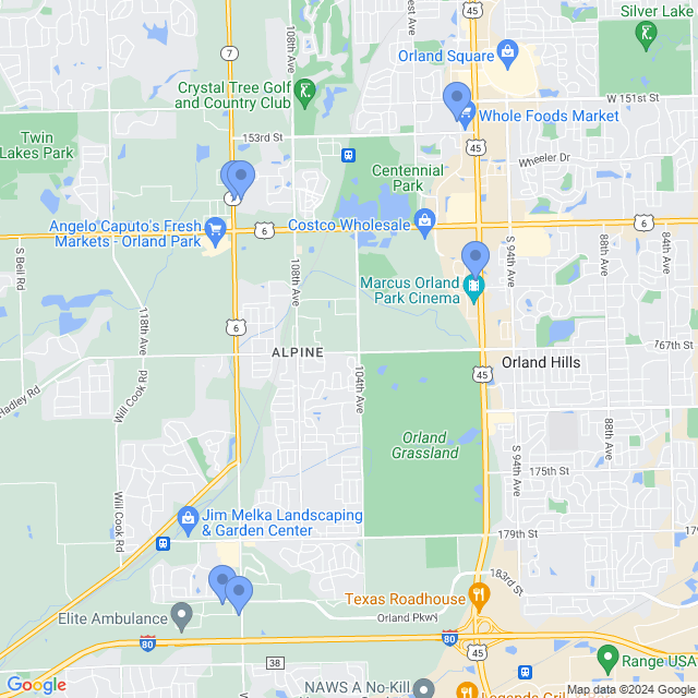 Map of veterinarians in Orland Park, IL