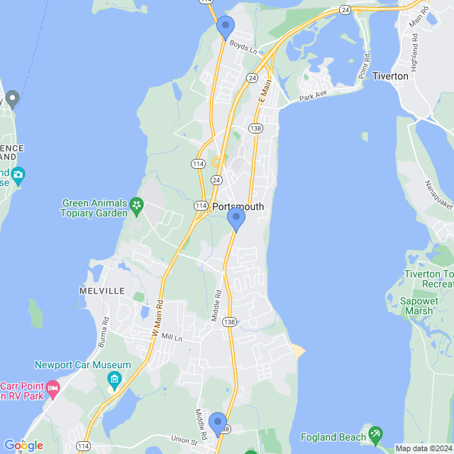 Map of veterinarians in Portsmouth, RI