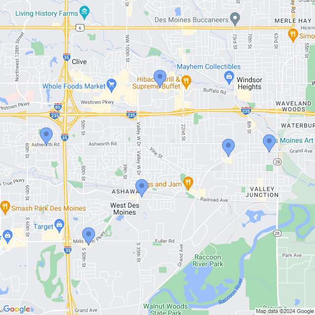 Map of veterinarians in West Des Moines, IA