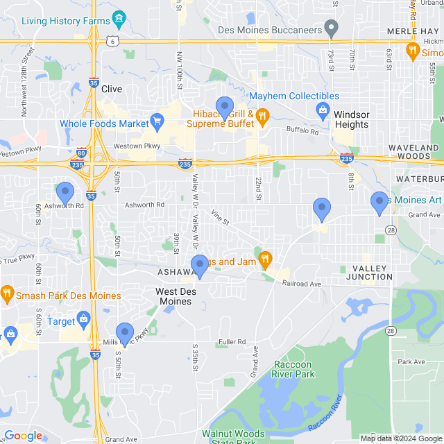Map of veterinarians in West Des Moines, IA