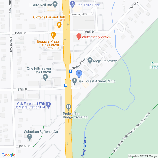 Map of veterinarians in Oak Forest, IL