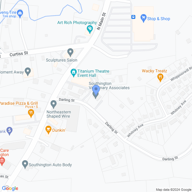 Map of veterinarians in Southington, CT