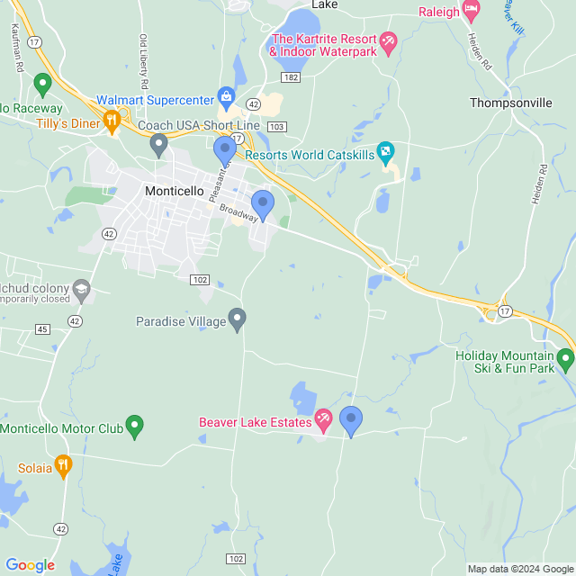 Map of veterinarians in Monticello, NY