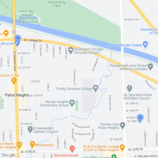 Map of veterinarians in Palos Heights, IL