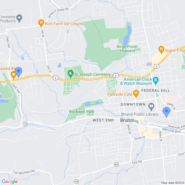 Map of veterinarians in Bristol, CT