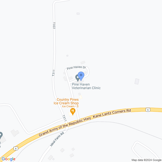 Map of veterinarians in Kane, PA