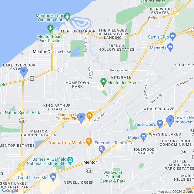 Map of veterinarians in Mentor, OH