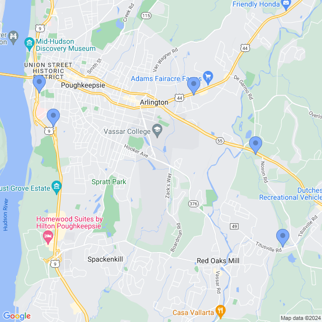 Map of veterinarians in Poughkeepsie, NY