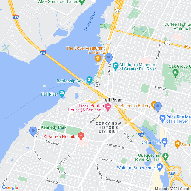 Map of veterinarians in Fall River, MA