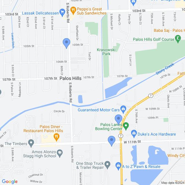 Map of veterinarians in Palos Hills, IL