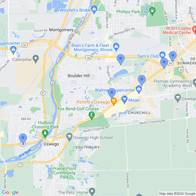 Map of veterinarians in Oswego, IL