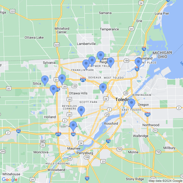 Map of veterinarians in Toledo, OH