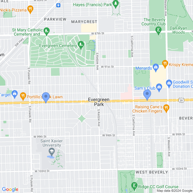 Map of veterinarians in Evergreen Park, IL