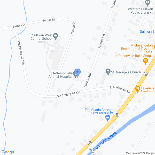Map of veterinarians in Jeffersonville, NY