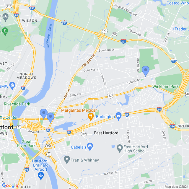 Map of veterinarians in East Hartford, CT