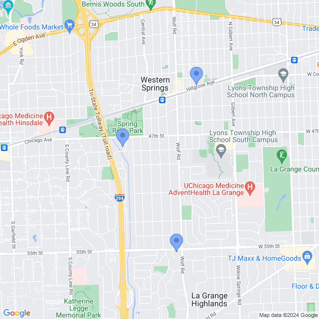 Map of veterinarians in Western Springs, IL