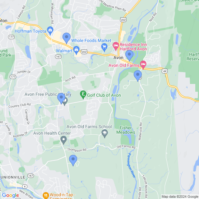Map of veterinarians in Avon, CT